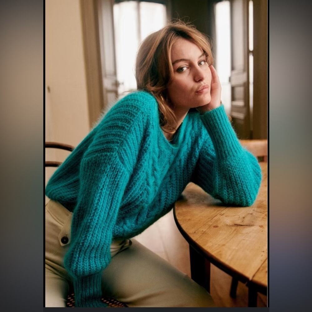 Sezane Jules turquoise knit wool blue turquoise jumper sweater S